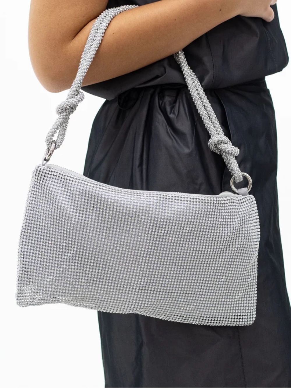 Rhinestone Evening Shoulder Bag in Silver